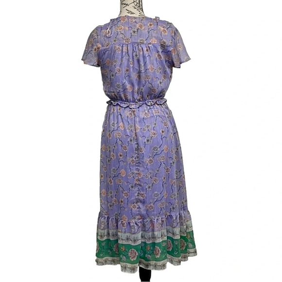 Lauren Conrad XS Flutter Sleeve Wrap Midi Dress Bouquet floral Prep Cottegecore - Picture 5 of 11